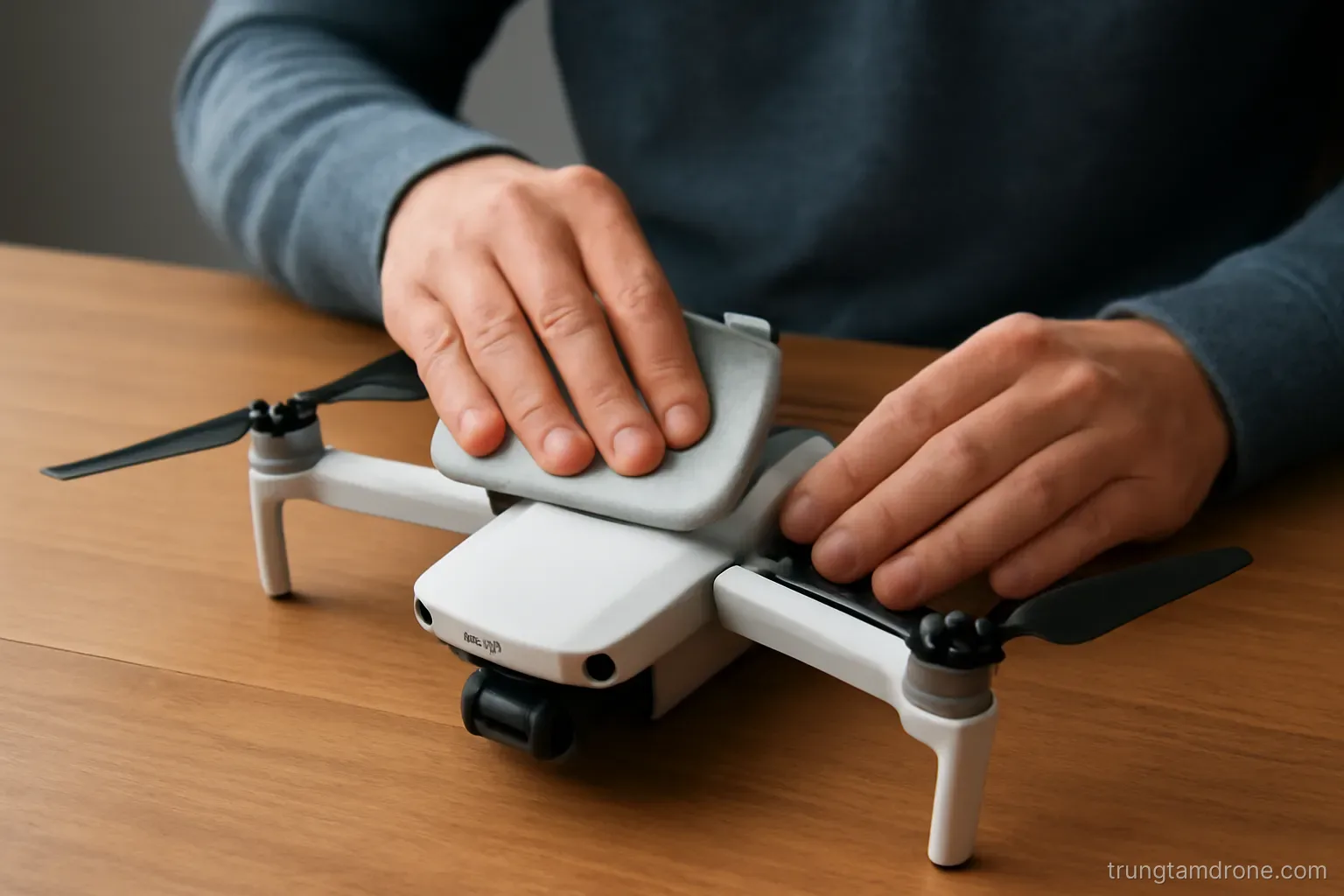 Người đang lau chùi một chiếc drone