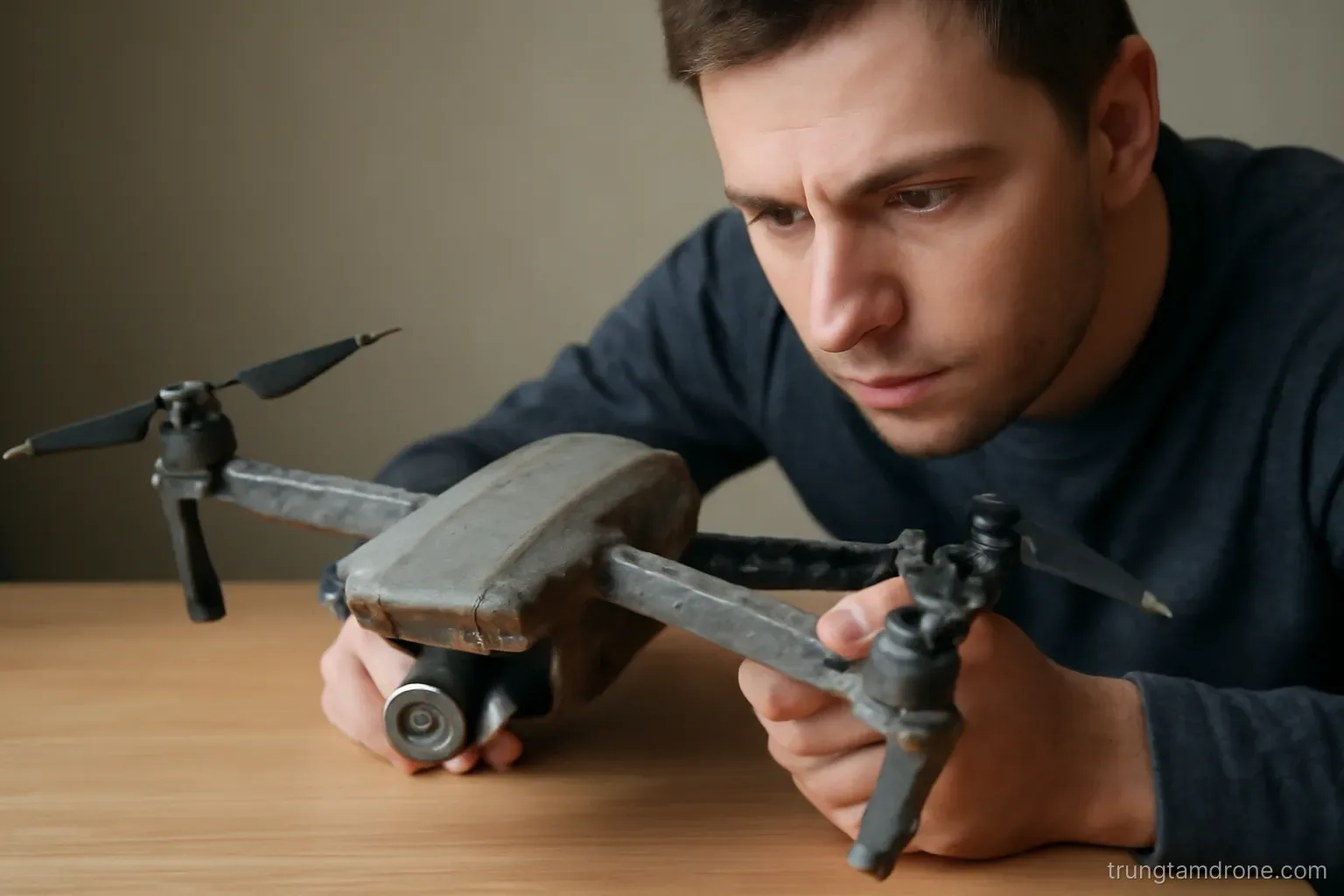 Người kiểm tra một chiếc drone đã qua sử dụng