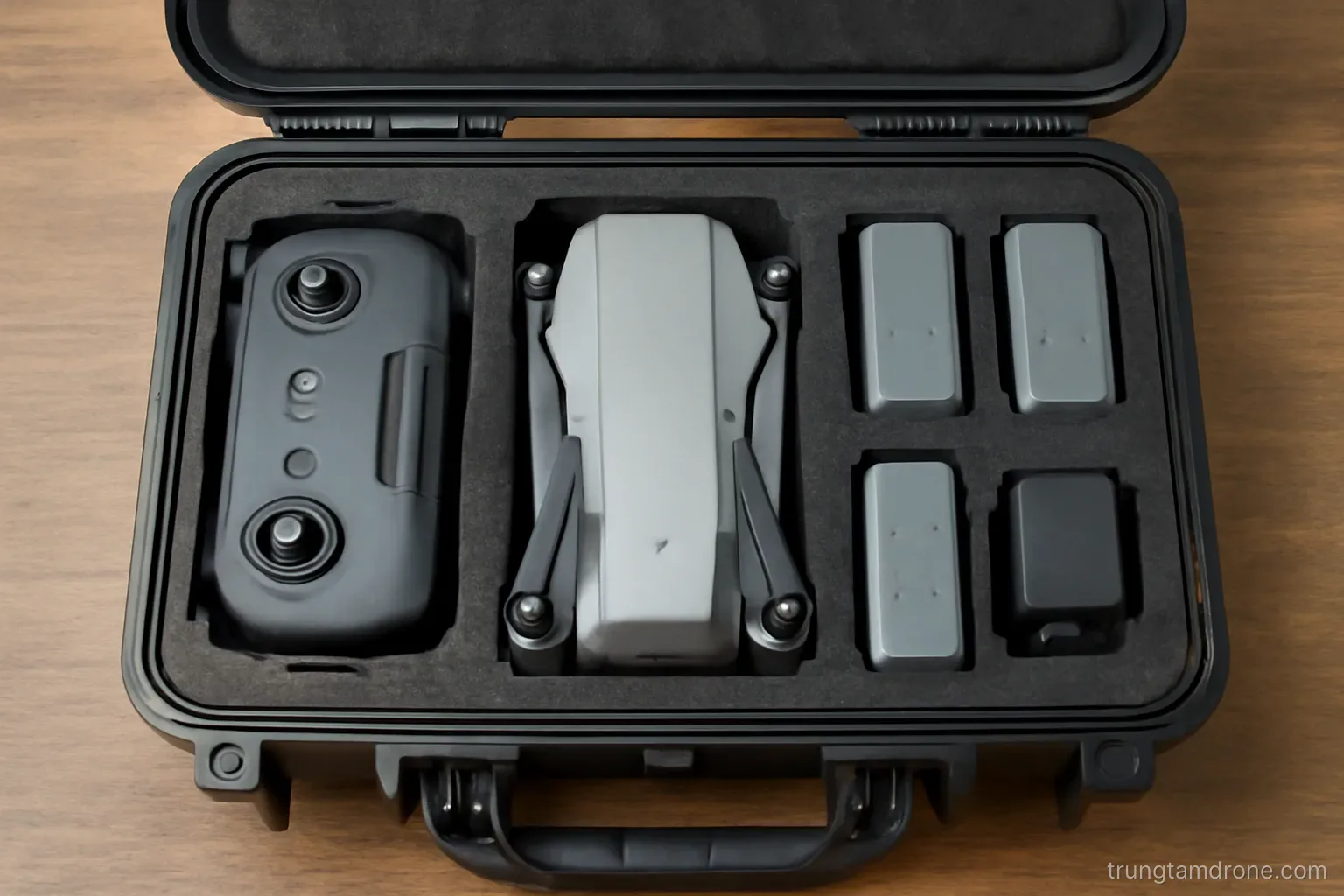Túi đựng drone mở ra với thiết bị bên trong