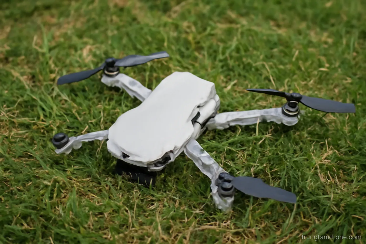 Chiếc drone nằm trên bãi cỏ